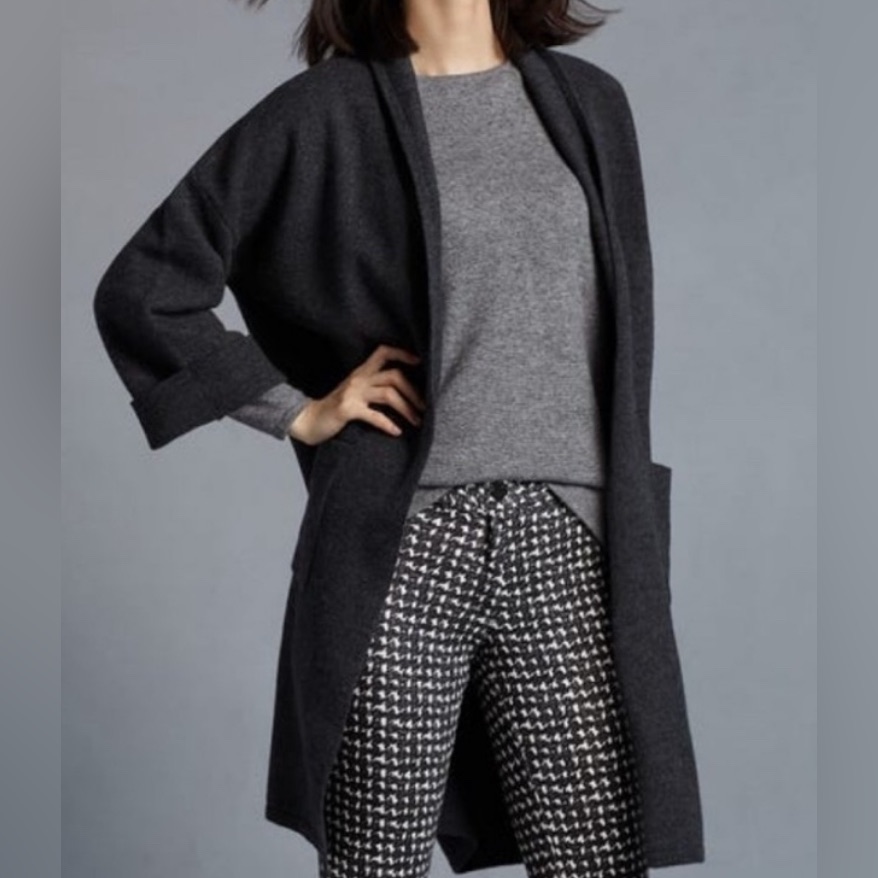 J. Mclaughlin Charcoal 100% Boiled Wool Open Front Cardigan Sweater Women Xs Euc